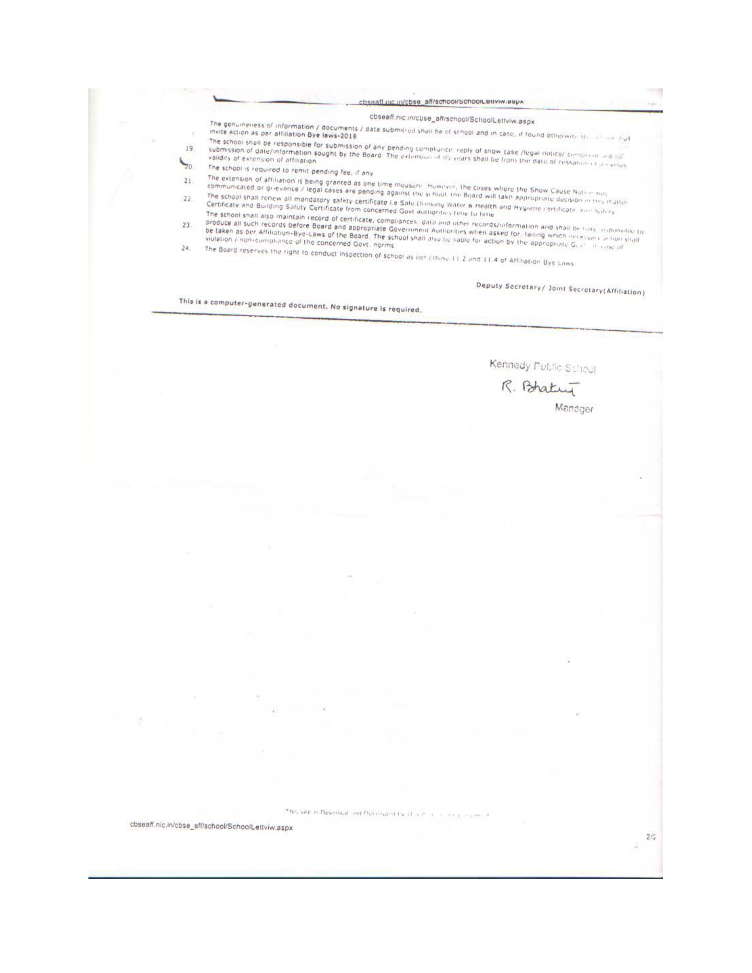 affiliation certificate